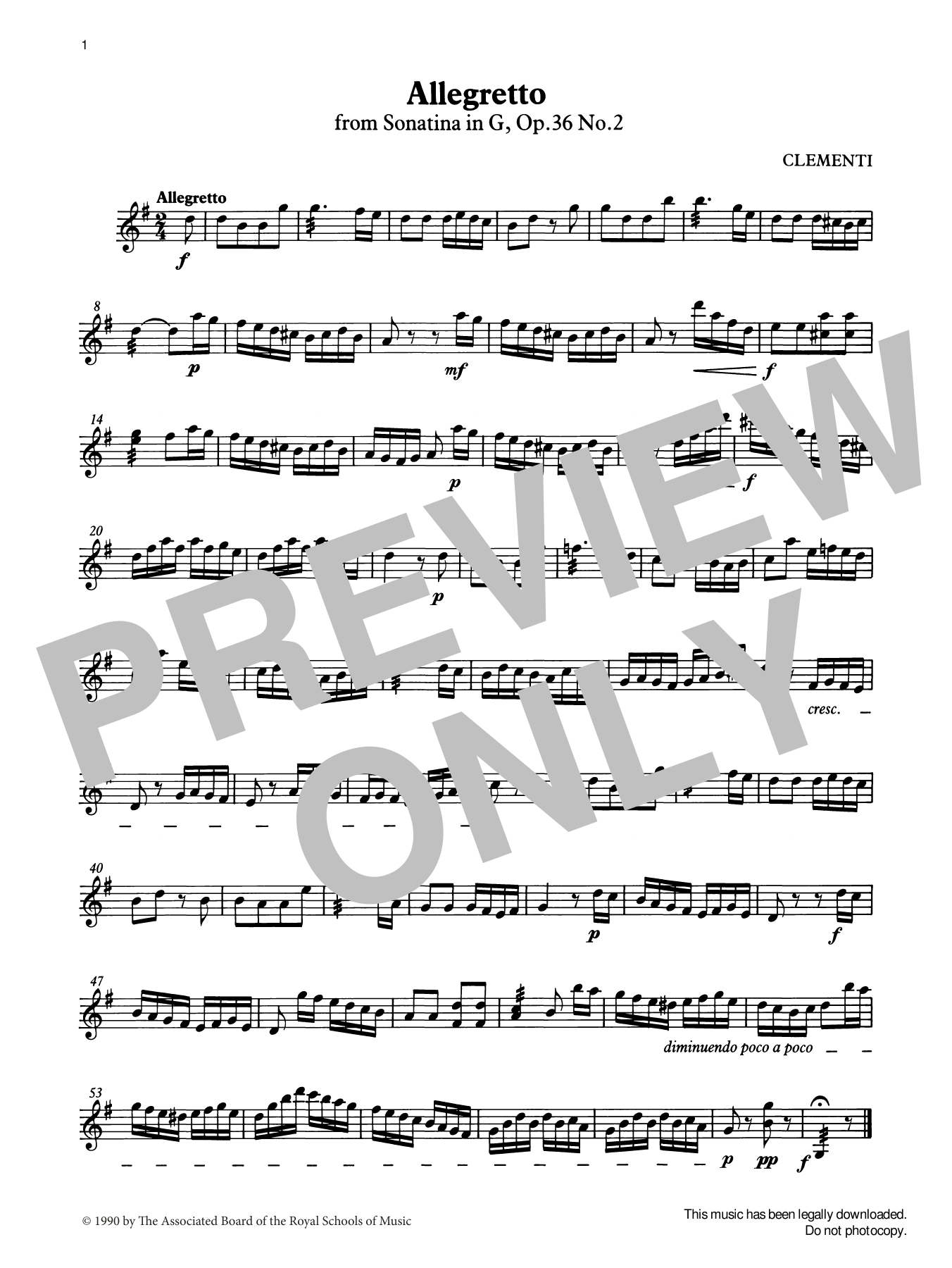 Download Muzio Clementi Allegretto (score & part) from Graded M Sheet Music