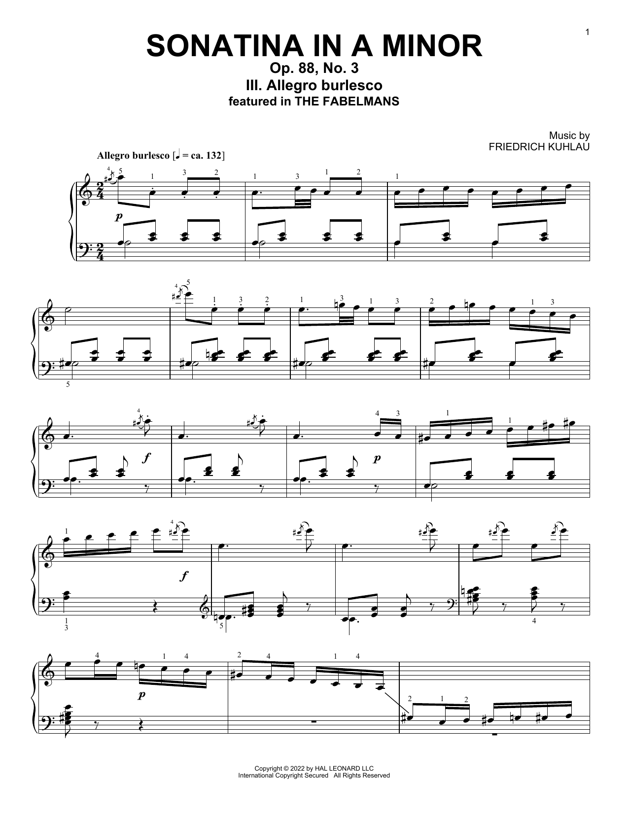 Download Friedrich Kuhlau Allegro Burlesco, Sonatina In A Minor, Sheet Music