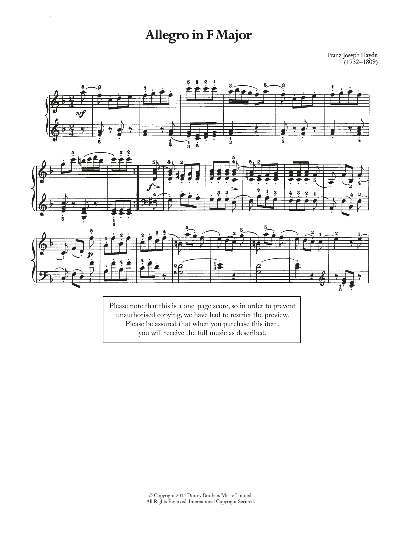 Download Franz Joseph Haydn Allegro Sheet Music