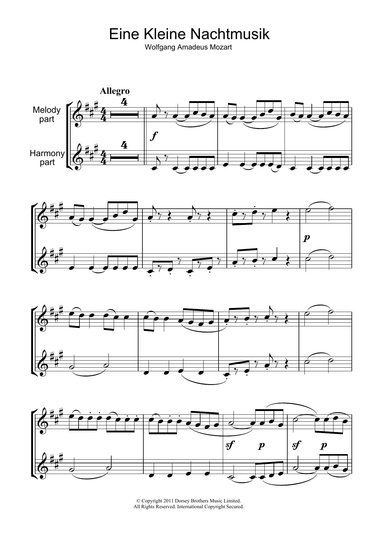 Download Wolfgang Amadeus Mozart Allegro from Eine Kleine Nachtmusik K52 Sheet Music