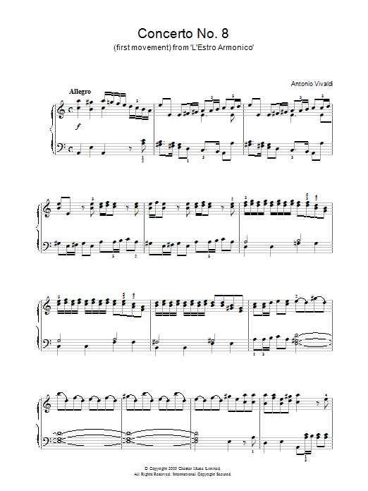 Download Antonio Vivaldi Concerto No.8 (1st Movement: Allegro) f Sheet Music