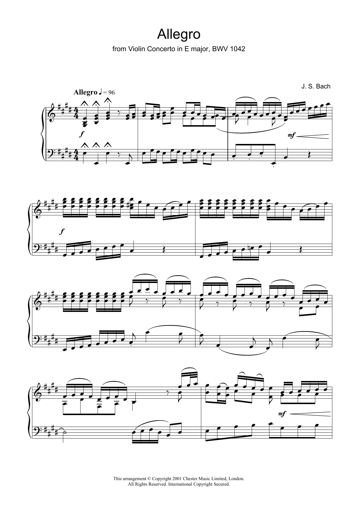 Download Johann Sebastian Bach Allegro From Violin Concerto In E Major Sheet Music