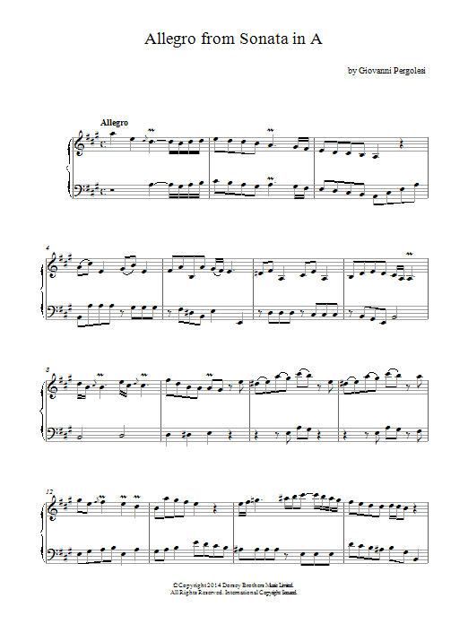 Download Giovanni Battista Pergolesi Allegro (Harpsichord Sonata In A Major) Sheet Music