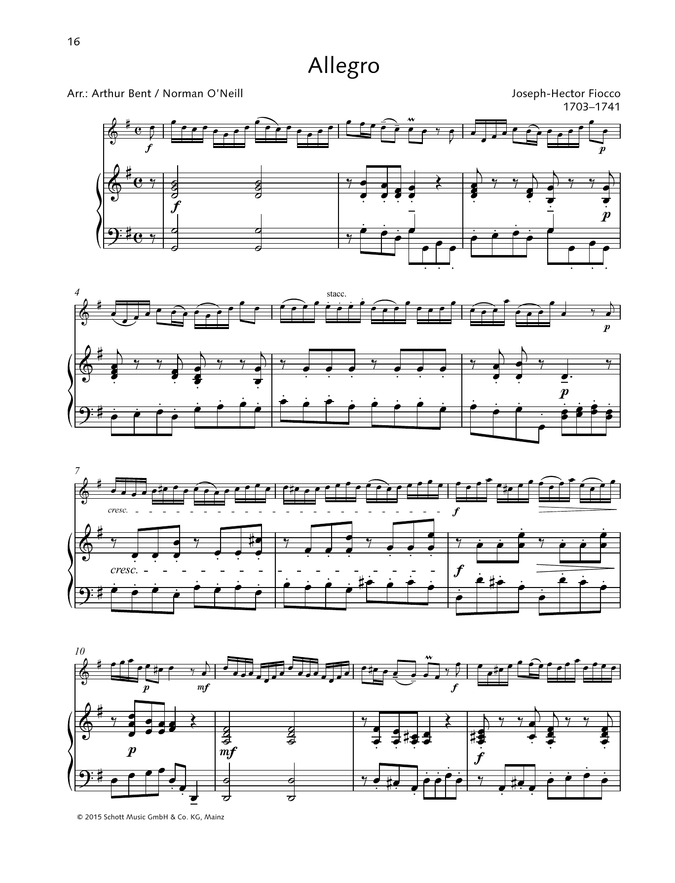 Joseph-Hector Fiocco Allegro sheet music notes printable PDF score
