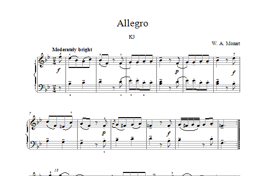 Download Wolfgang Amadeus Mozart Allegro K3 Sheet Music