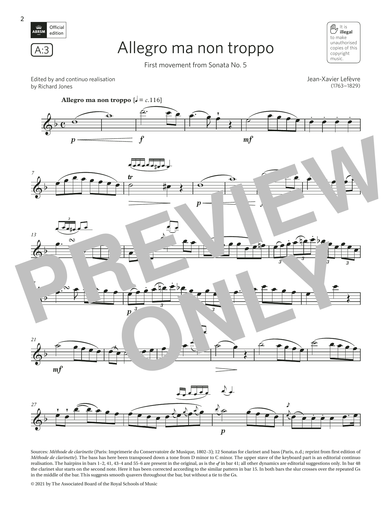 Download Jean-Xavier Lefèvre Allegro ma non troppo (from Sonata No5) Sheet Music