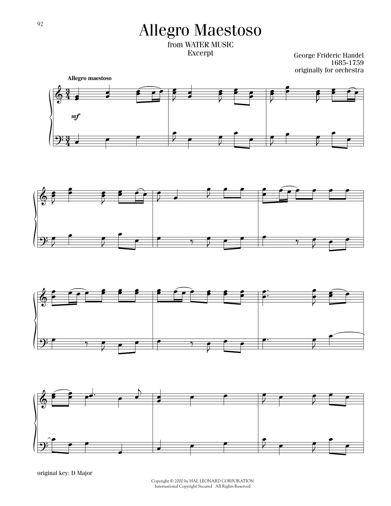George Frideric Handel Allegro Maestoso sheet music notes printable PDF score