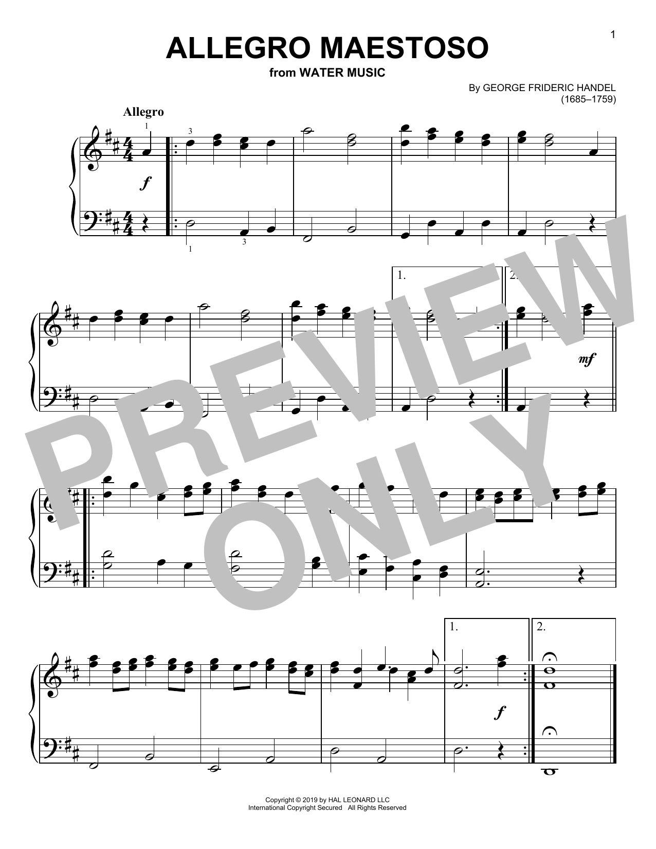 Download George Frideric Handel Allegro Maestoso Sheet Music