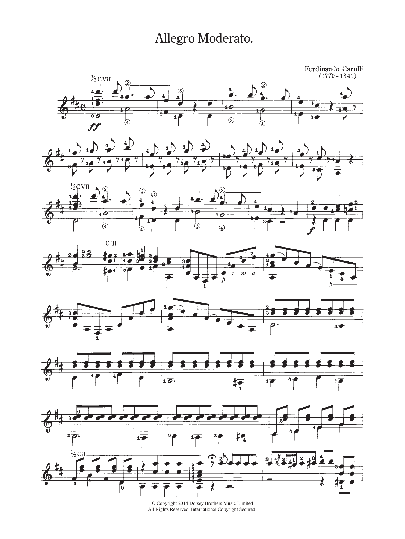 Download Ferdinando Carulli Allegro Moderato Sheet Music