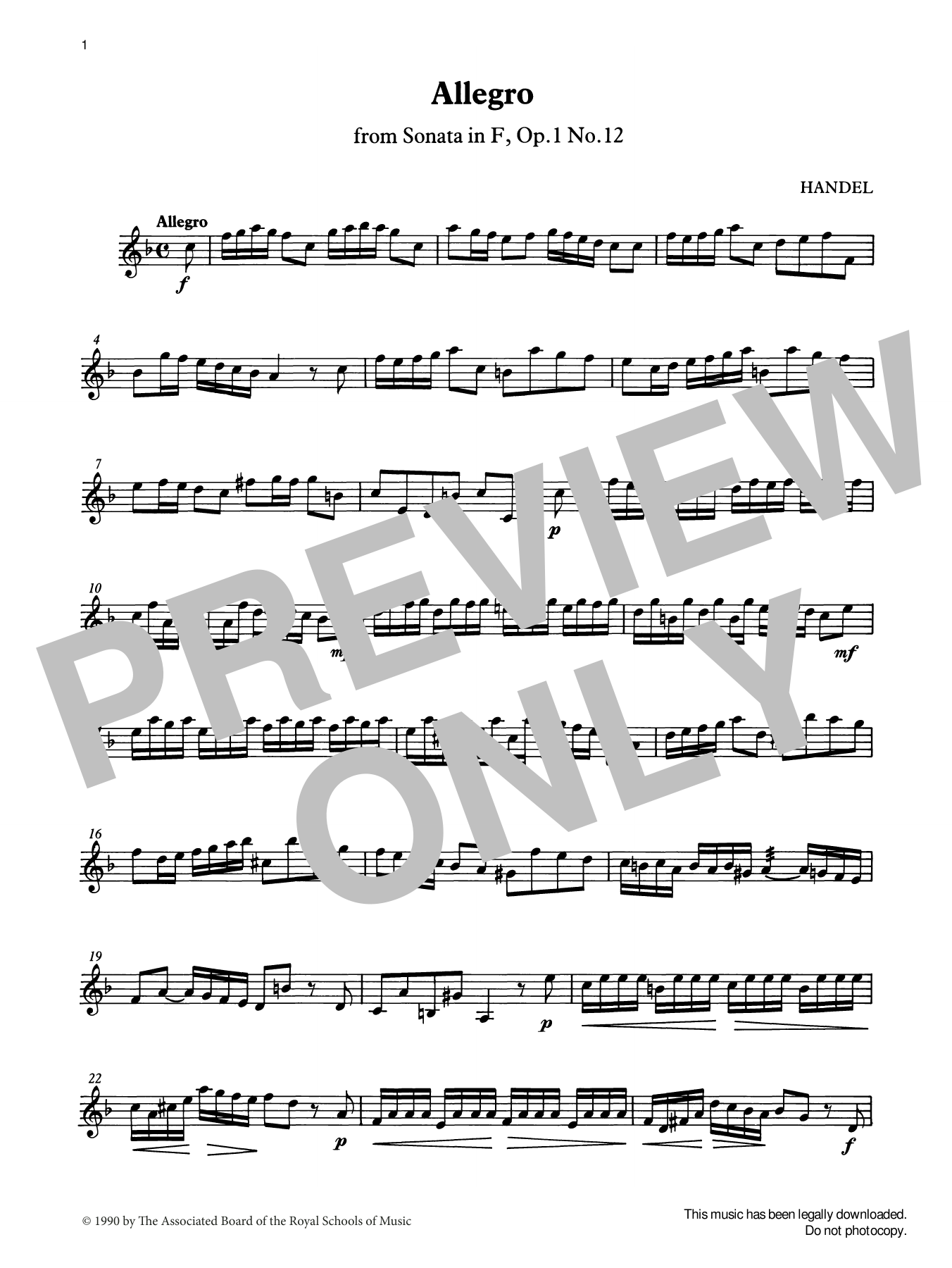 Download G. F. Handel Allegro (score & part) from Graded Musi Sheet Music