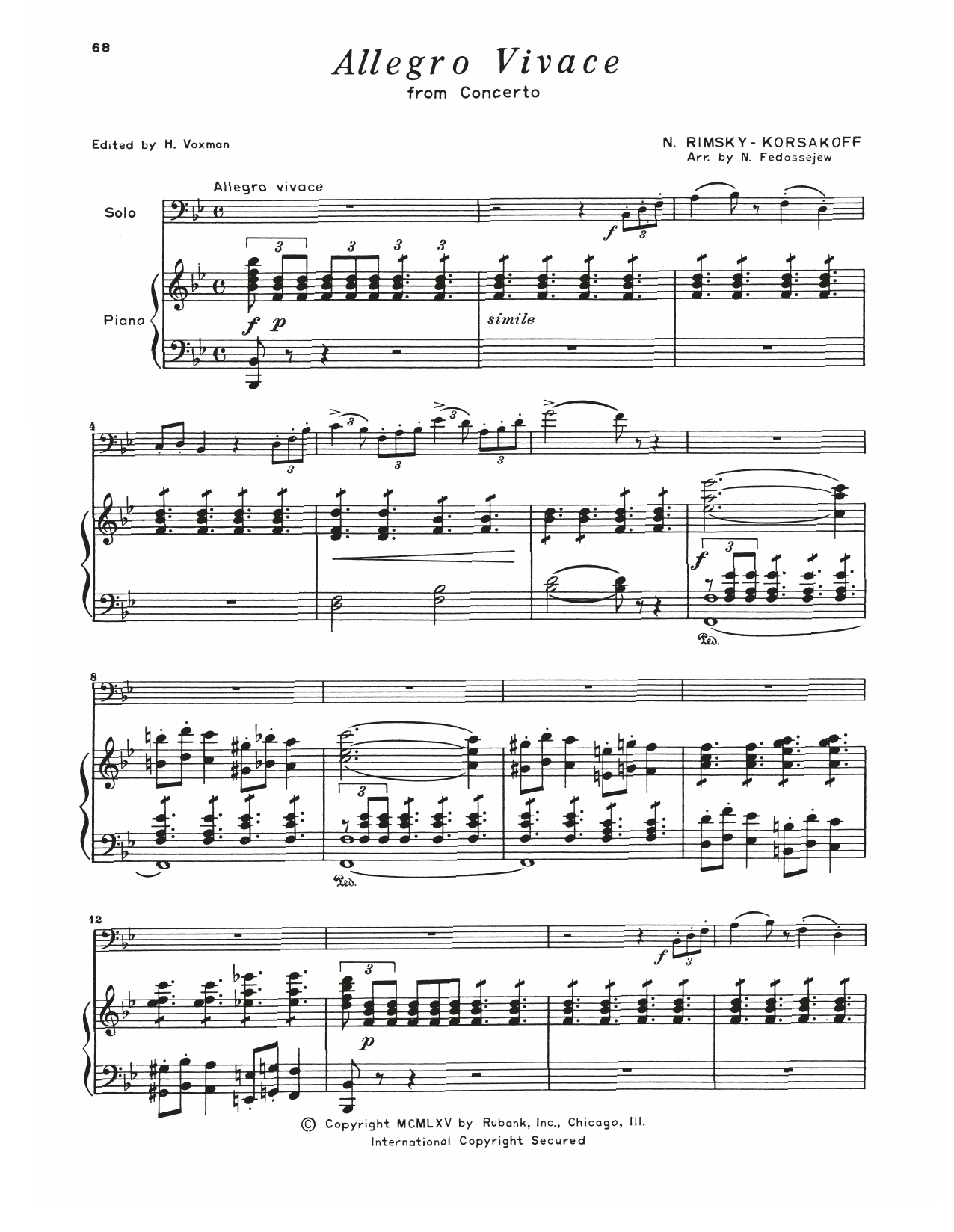 Download Nikolai Rimsky-Korsakov Allegro Vivace (from Concerto) Sheet Music