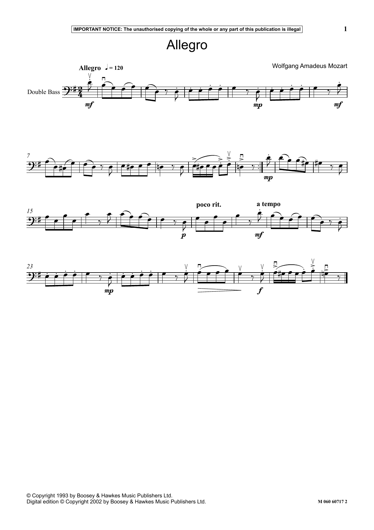 Download Wolfgang Amadeus Mozart Allegro Sheet Music