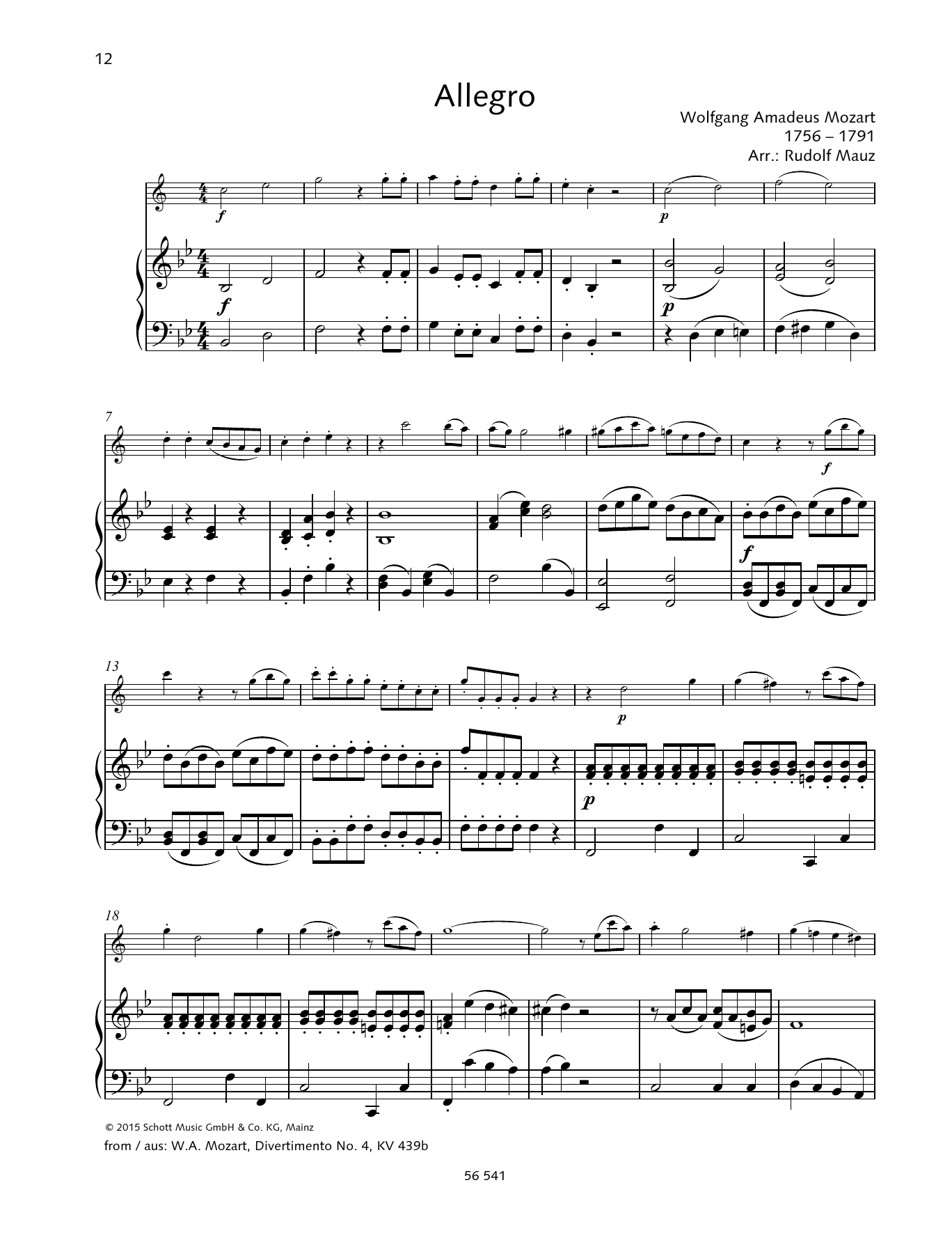 Download Wolfgang Amadeus Mozart Allegro Sheet Music