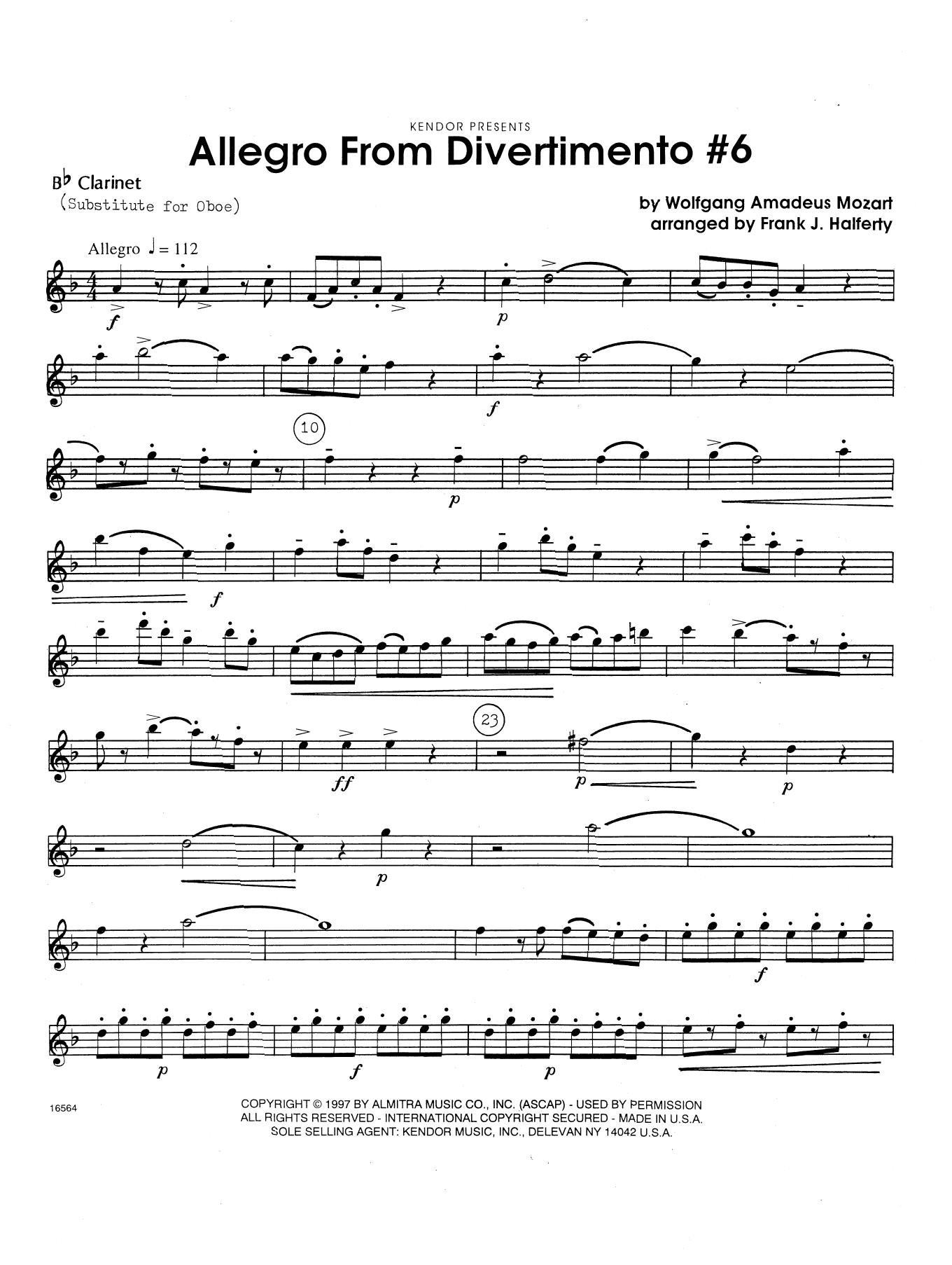 Download Wolfgang Mozart Allegro From Divertimento #6 (arr. Fran Sheet Music