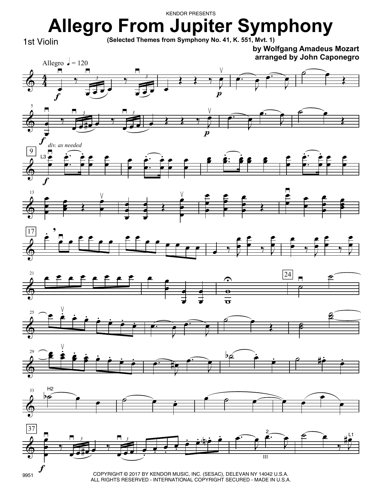 Download John Caponegro Allegro From Jupiter Symphony - 1st Vio Sheet Music