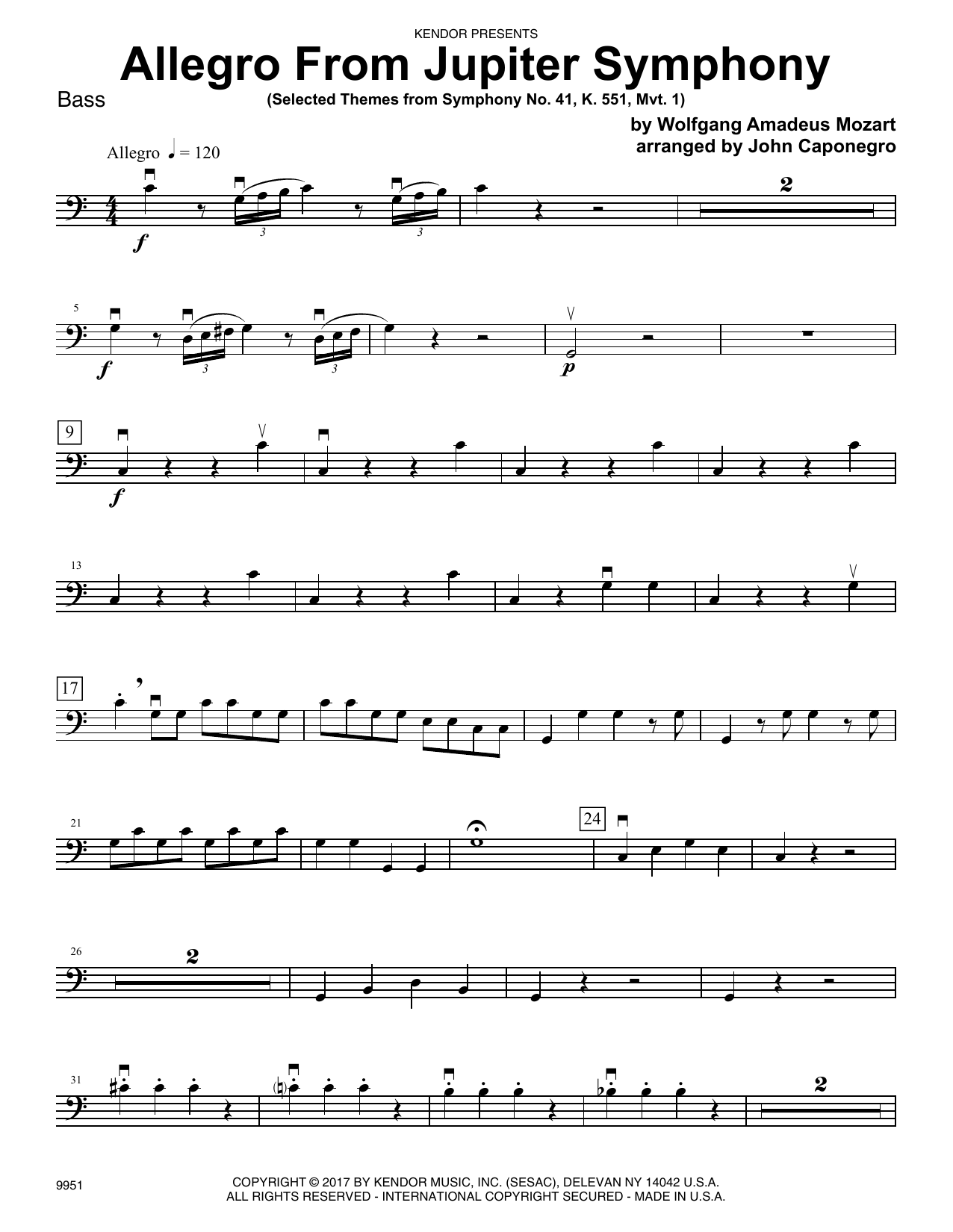 Download John Caponegro Allegro From Jupiter Symphony - Bass Sheet Music