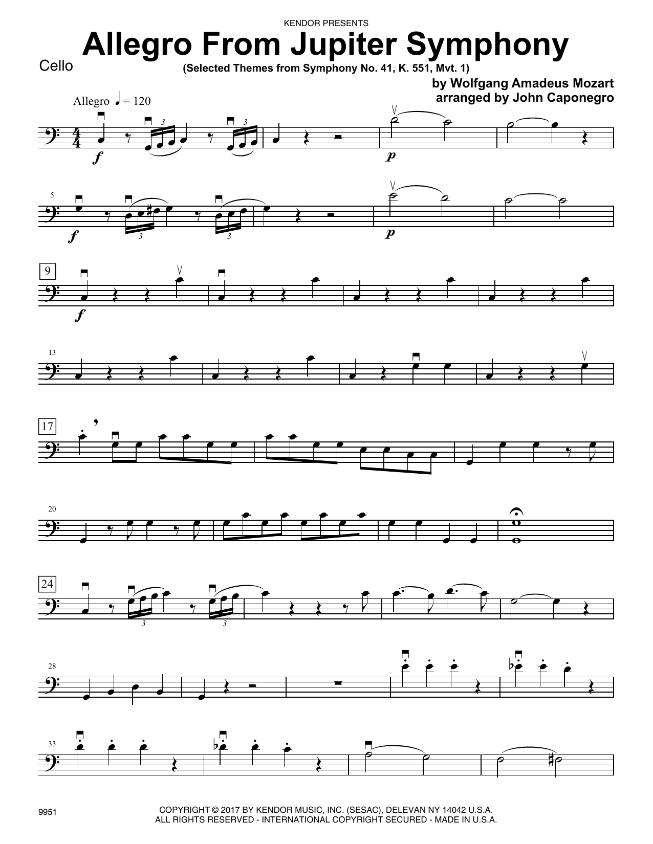 Download John Caponegro Allegro From Jupiter Symphony - Cello Sheet Music