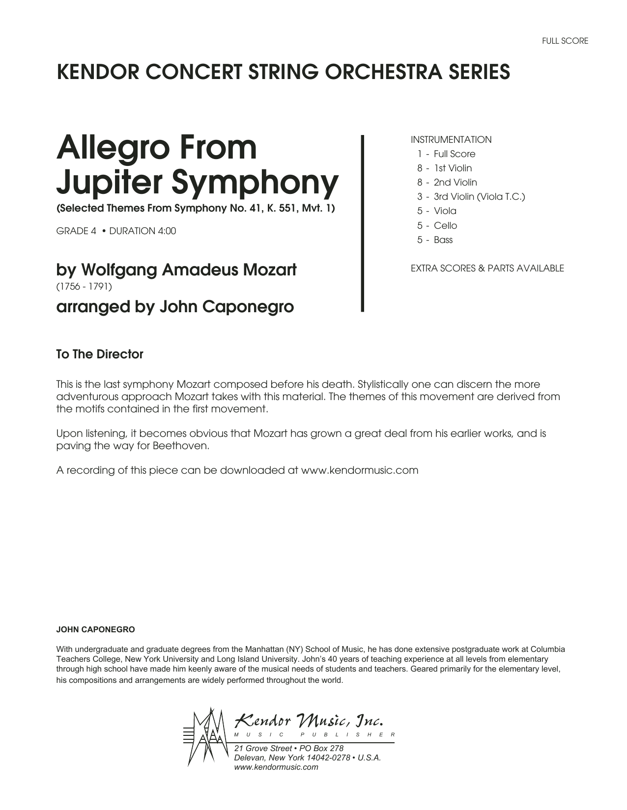 Download John Caponegro Allegro From Jupiter Symphony - Full Sc Sheet Music