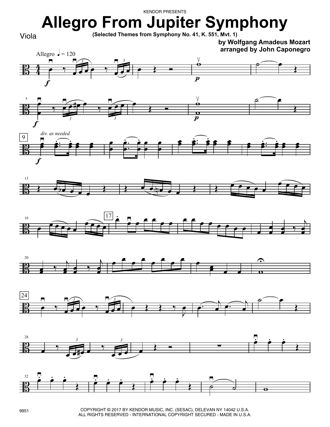 Download John Caponegro Allegro From Jupiter Symphony - Viola Sheet Music