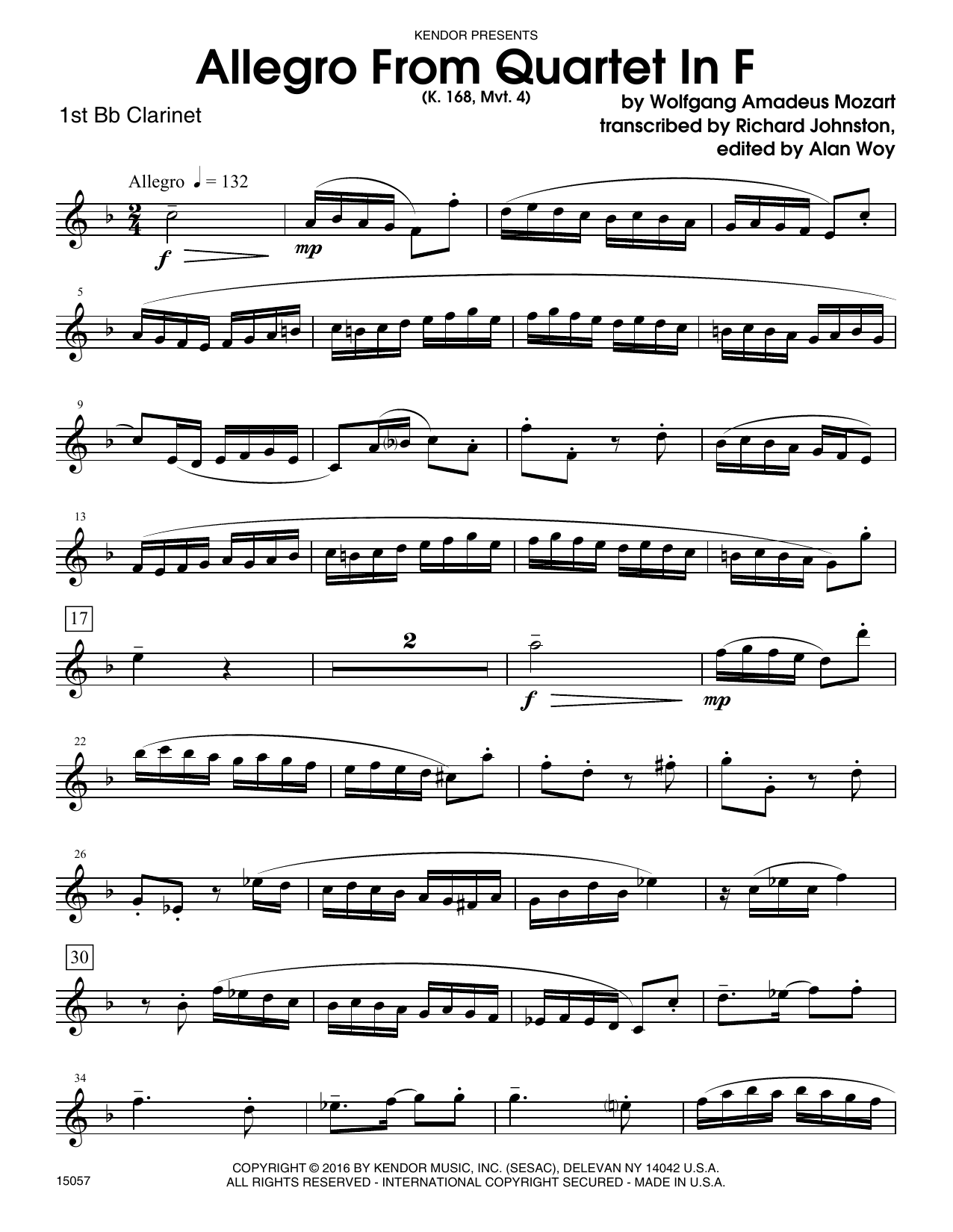 Download Alan Woy Allegro From Quartet In F (K. 168, Mvt. Sheet Music