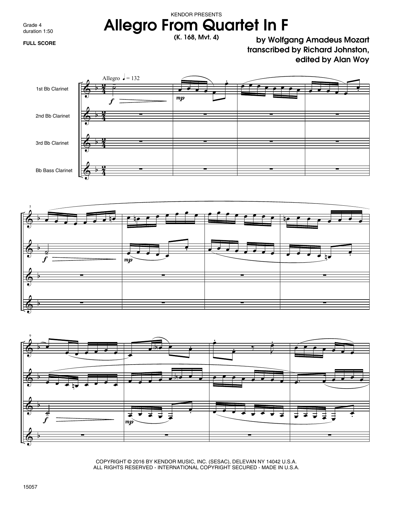 Download Alan Woy Allegro From Quartet In F (K. 168, Mvt. Sheet Music