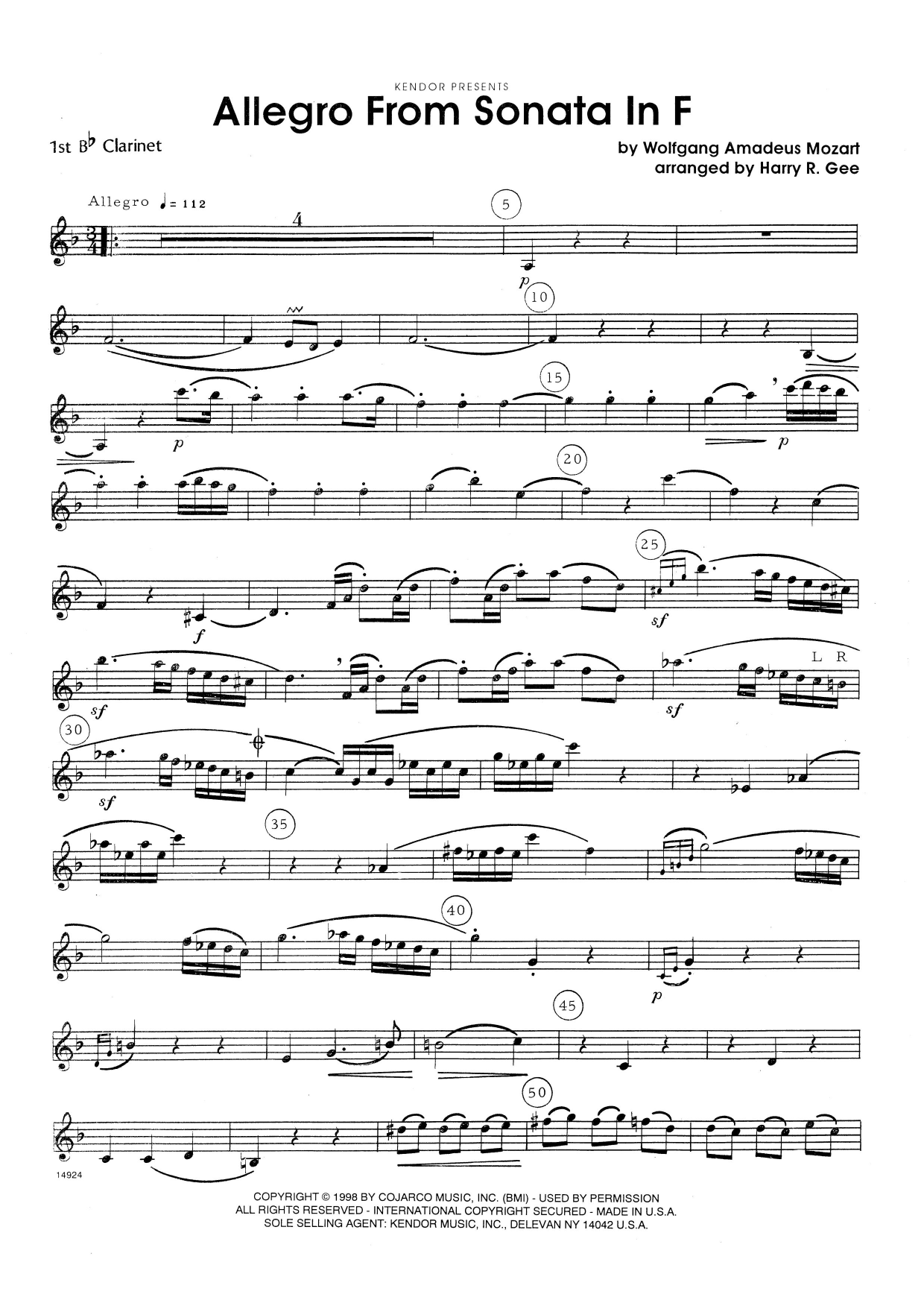 Download Harry Gee Allegro From Sonata In F - 1st Bb Clari Sheet Music