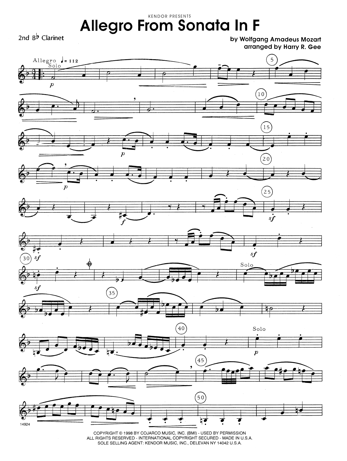 Download Harry Gee Allegro From Sonata In F - 2nd Bb Clari Sheet Music