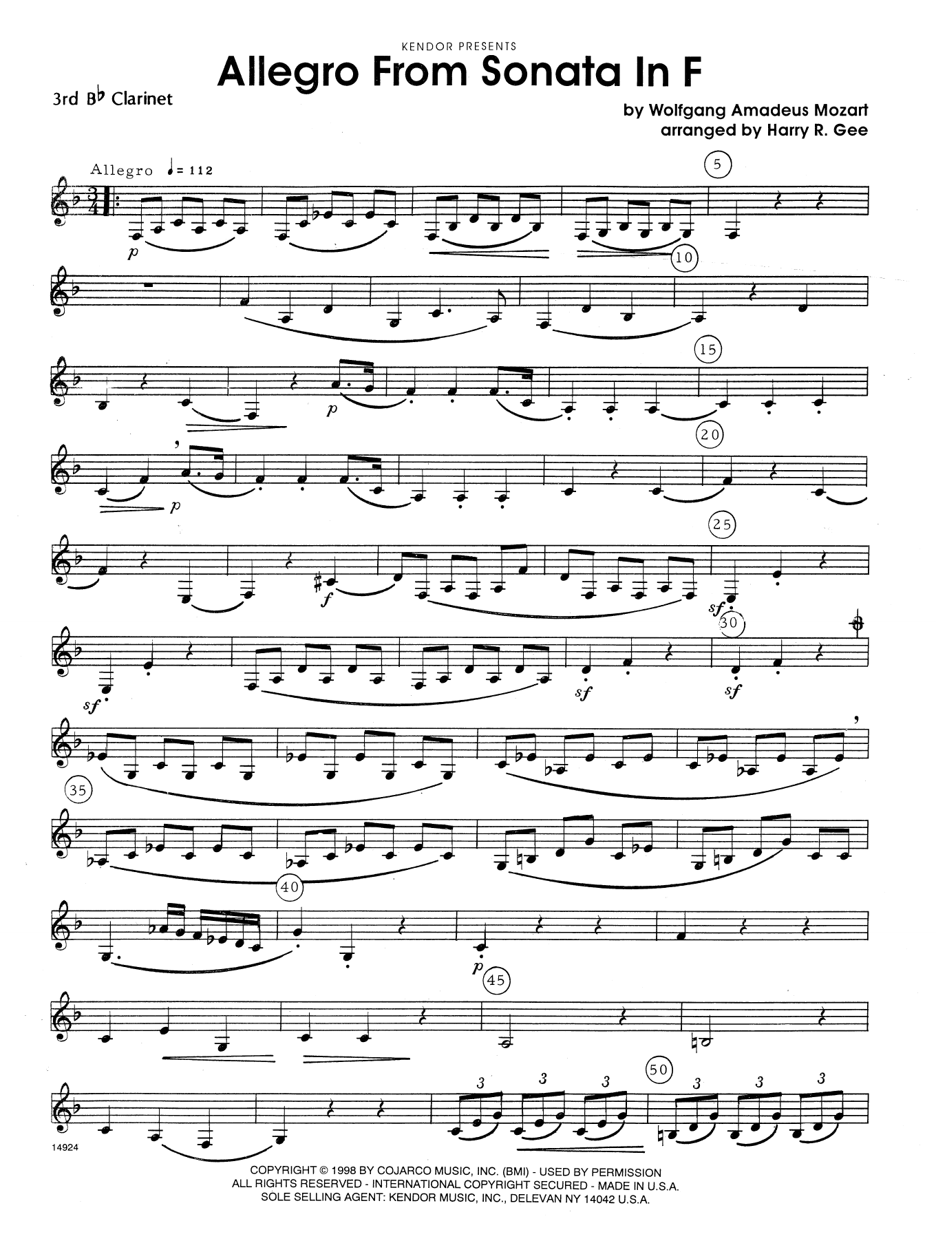 Download Harry Gee Allegro From Sonata In F - 3rd Bb Clari Sheet Music