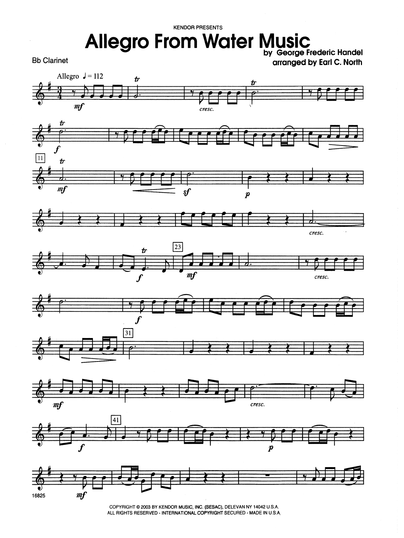 Download Earl North Allegro From Water Music - Bb Clarinet Sheet Music