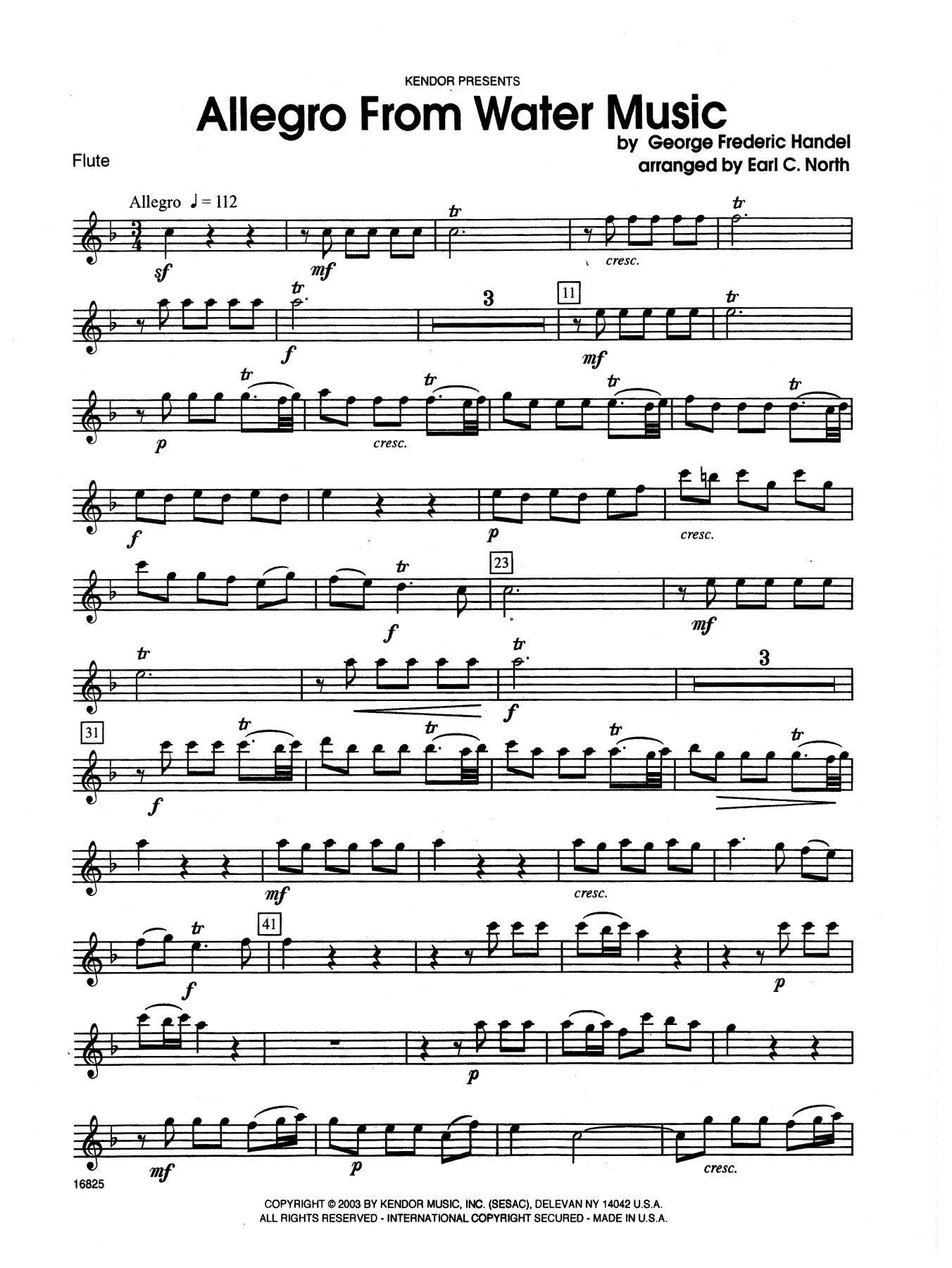 Download Earl North Allegro From Water Music - Flute Sheet Music