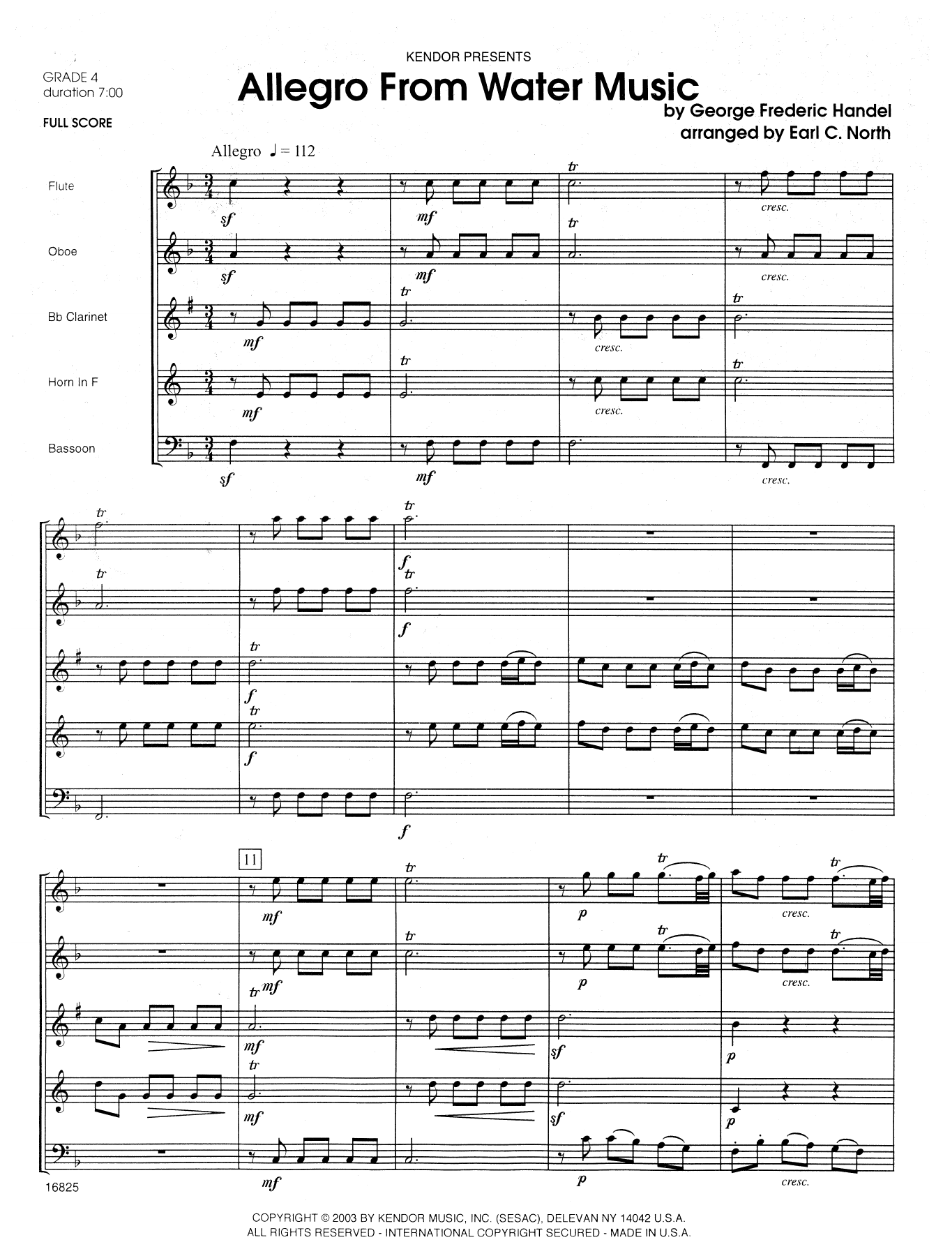 Download Earl North Allegro From Water Music - Full Score Sheet Music