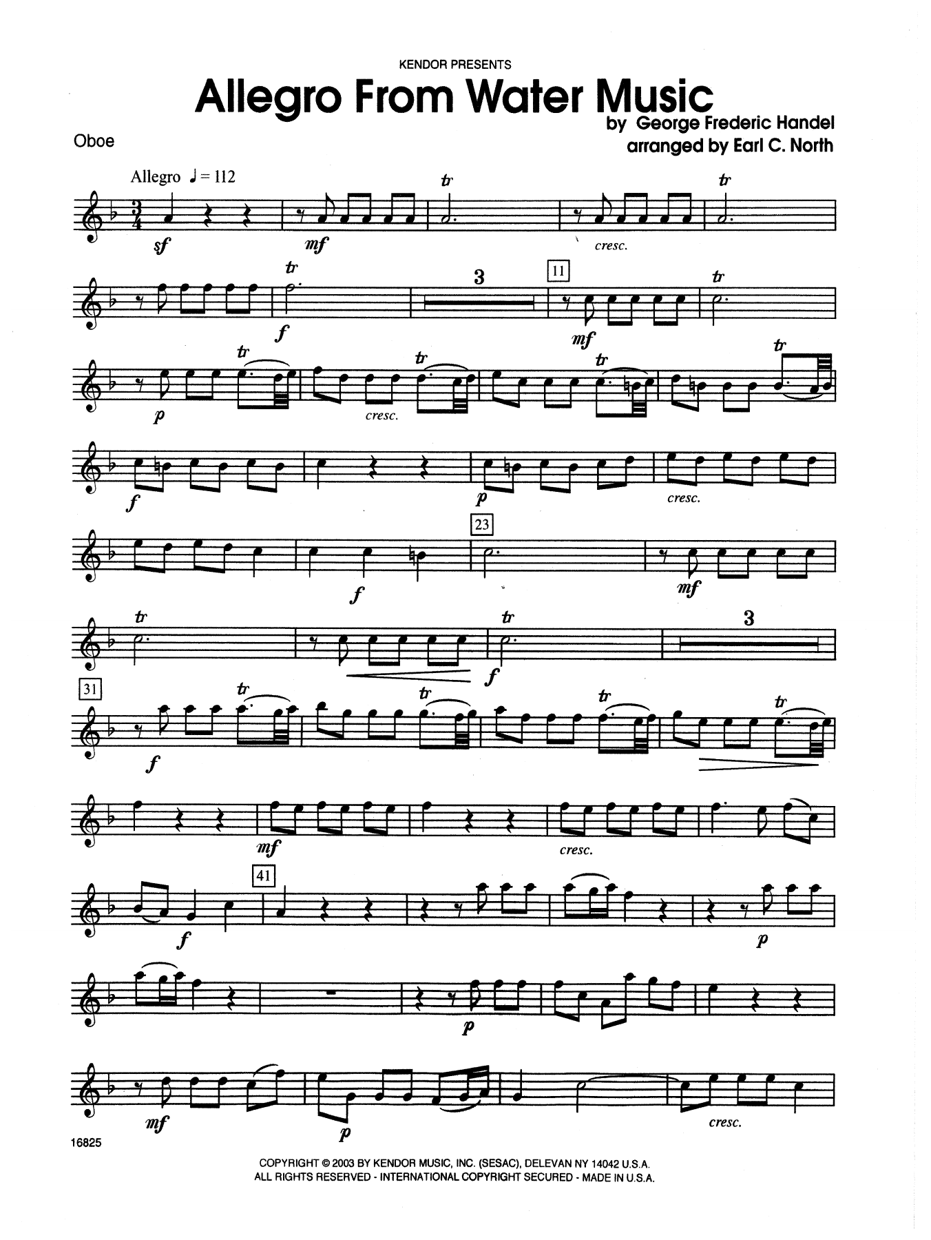 Download Earl North Allegro From Water Music - Oboe Sheet Music