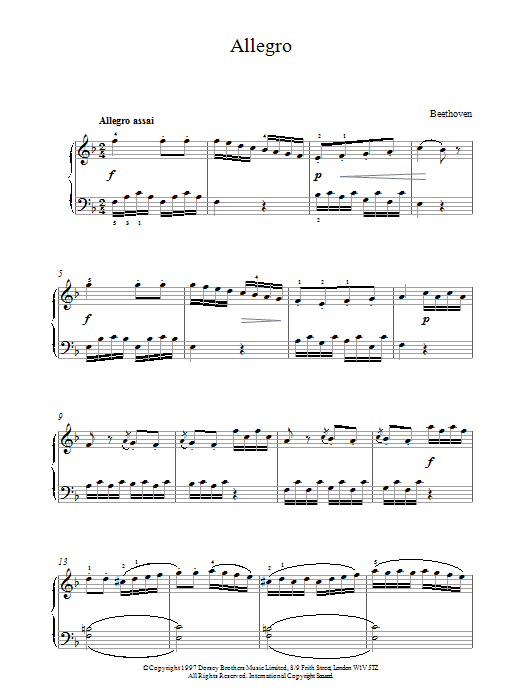 Ludwig van Beethoven Allegro In F sheet music notes printable PDF score