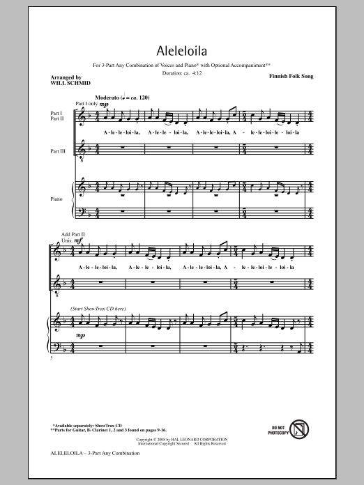 Download Traditional Folksong Aleleloila (arr. Will Schmid) Sheet Music