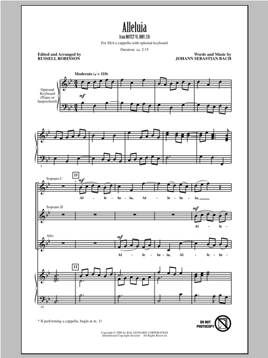 Download Russell Robinson Alleluia (from Motet VI, BWV 230) Sheet Music