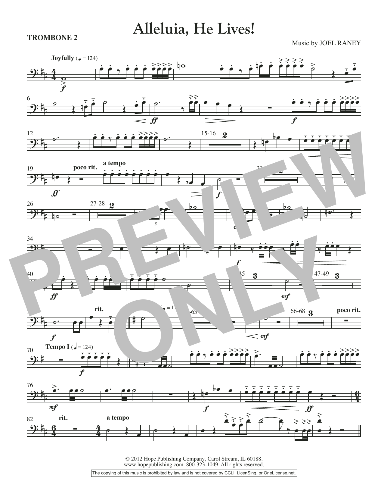 Download Joel Raney Alleluia, He Lives - Trombone 2 Sheet Music