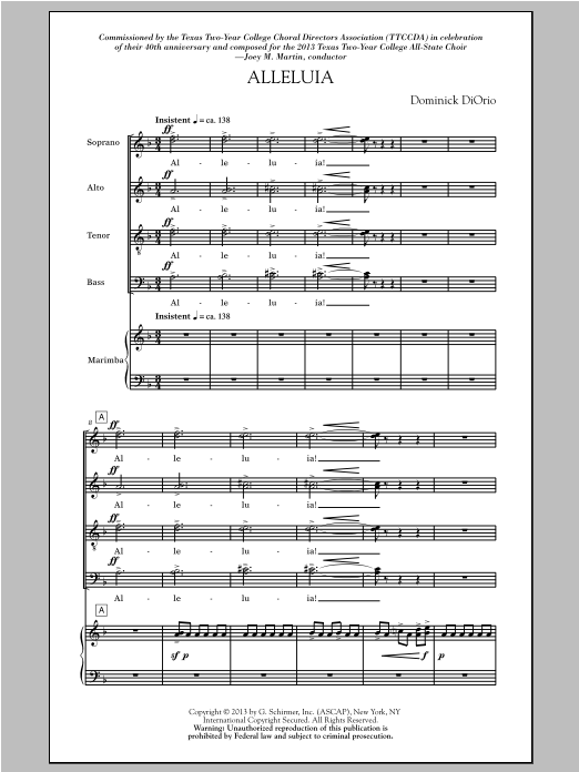 Download Dominick Diorio Alleluia (Includes Marimba) Sheet Music