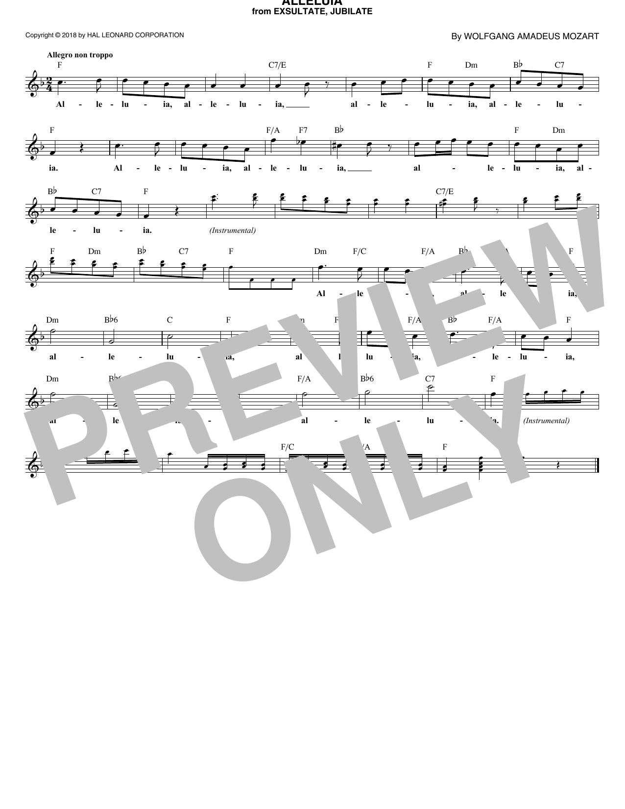 Download Wolfgang Amadeus Mozart Alleluia, K. 165 Sheet Music