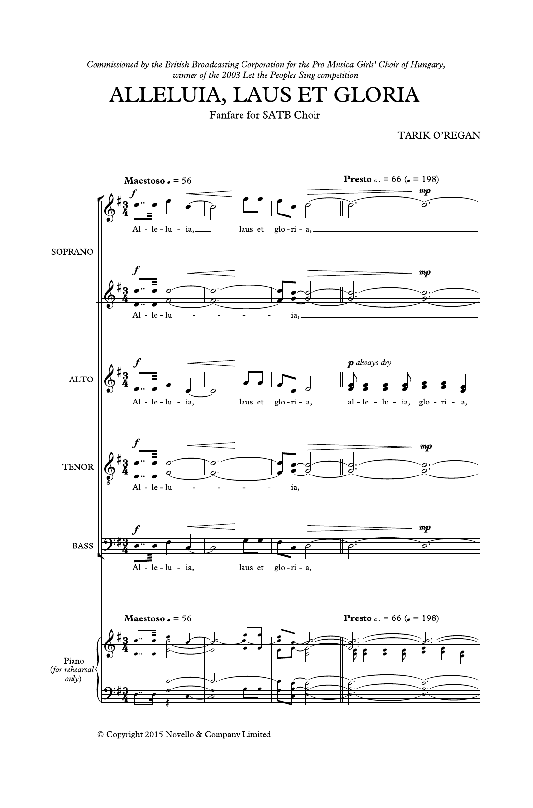 Tarik O'Regan Alleluia, Laus Et Gloria sheet music notes printable PDF score