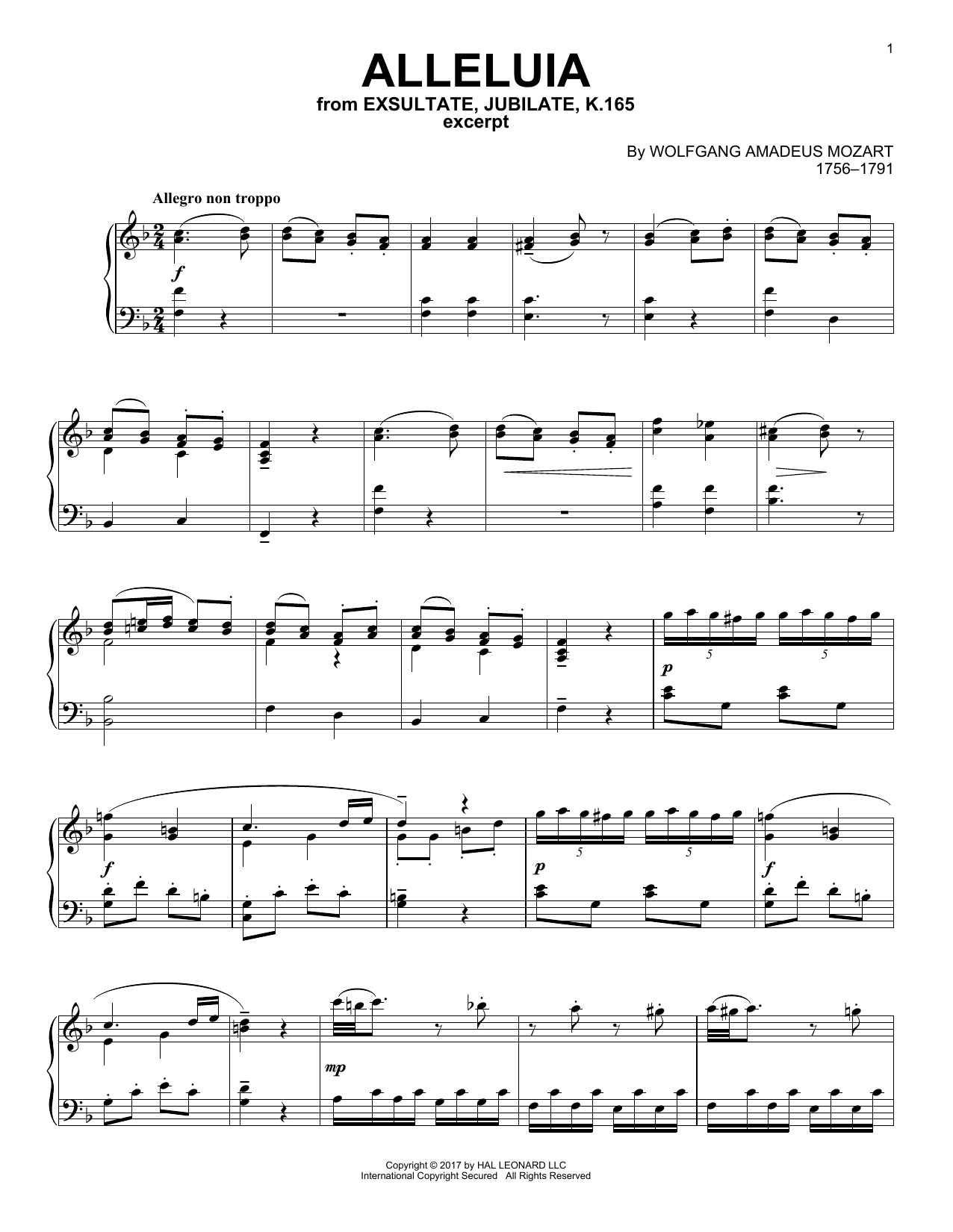 Download Wolfgang Amadeus Mozart Alleluia Sheet Music