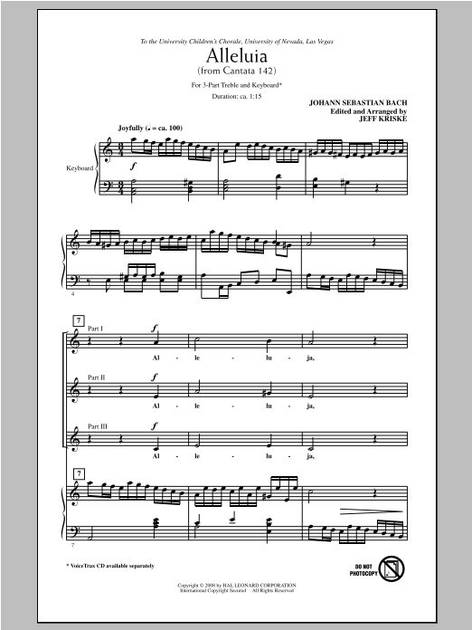 Johann Sebastian Bach Alleluia From Cantata 142 (arr. Jeff Kriske) sheet music notes printable PDF score