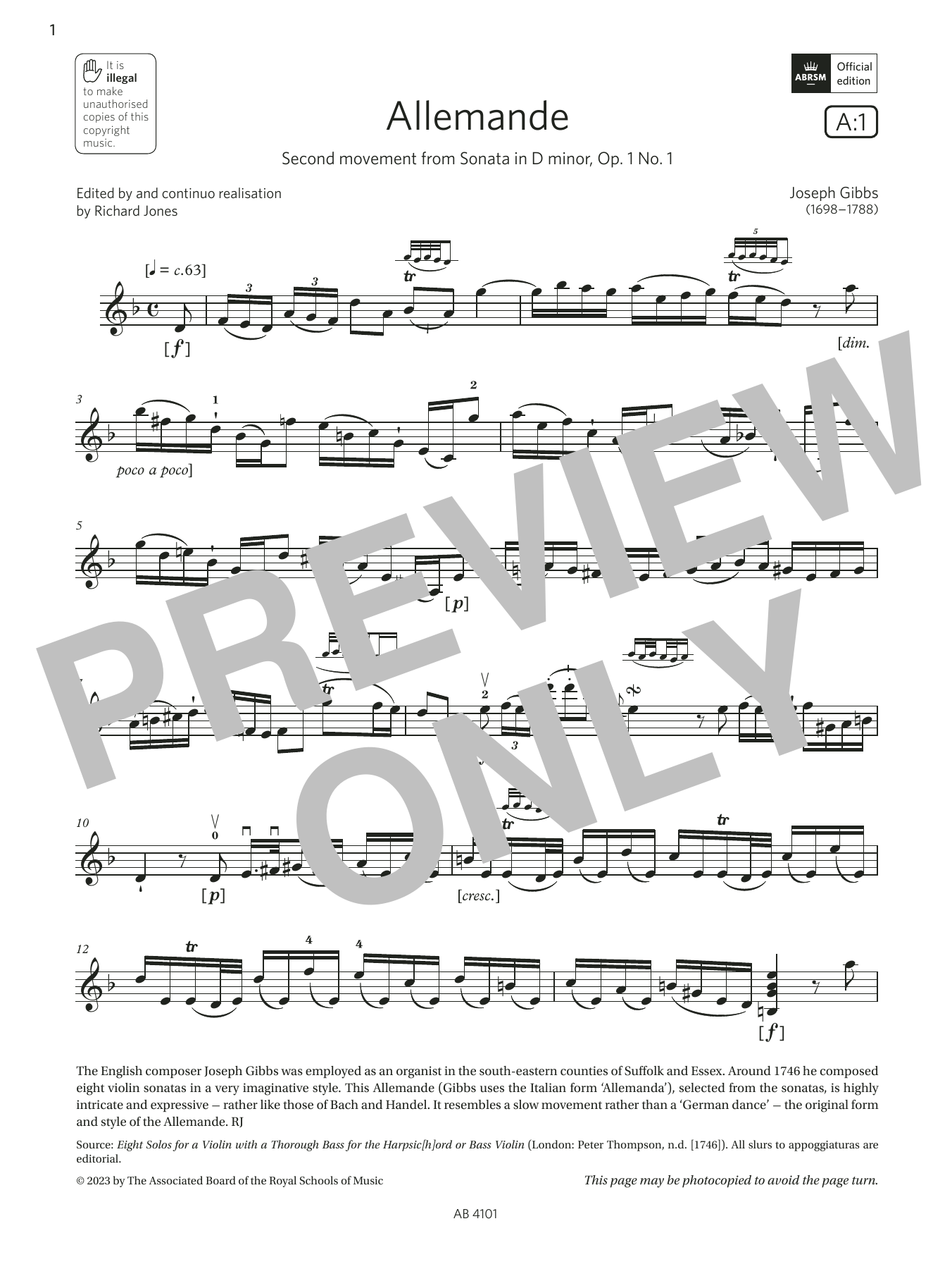 Download Joseph Gibbs Allemande (Grade 7, A1, from the ABRSM Sheet Music