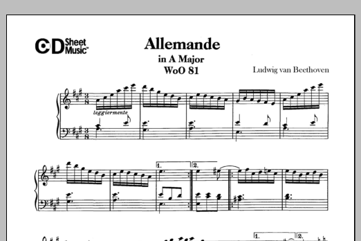 Download Ludwig van Beethoven Allemande In A Major, Woo 81 Sheet Music