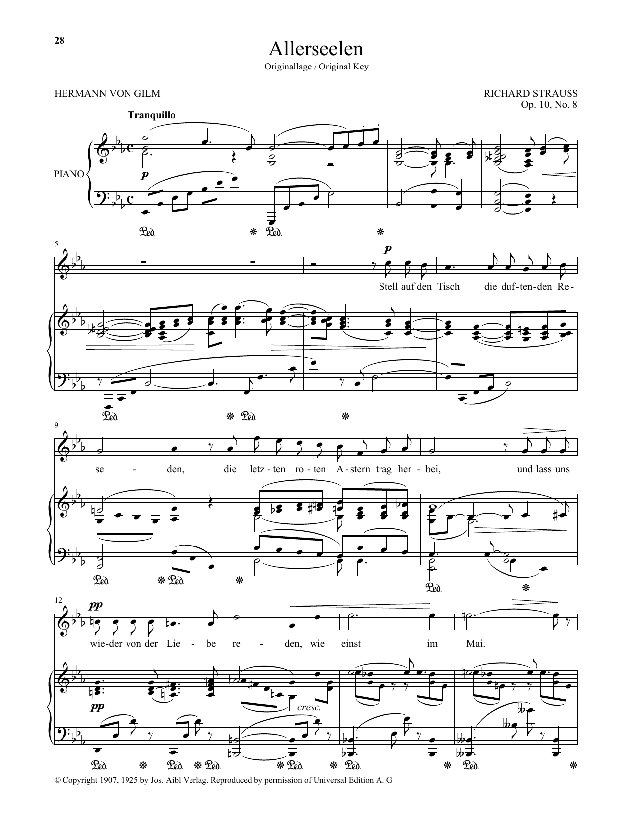 Download Richard Strauss Allerseelen (High Voice) Sheet Music