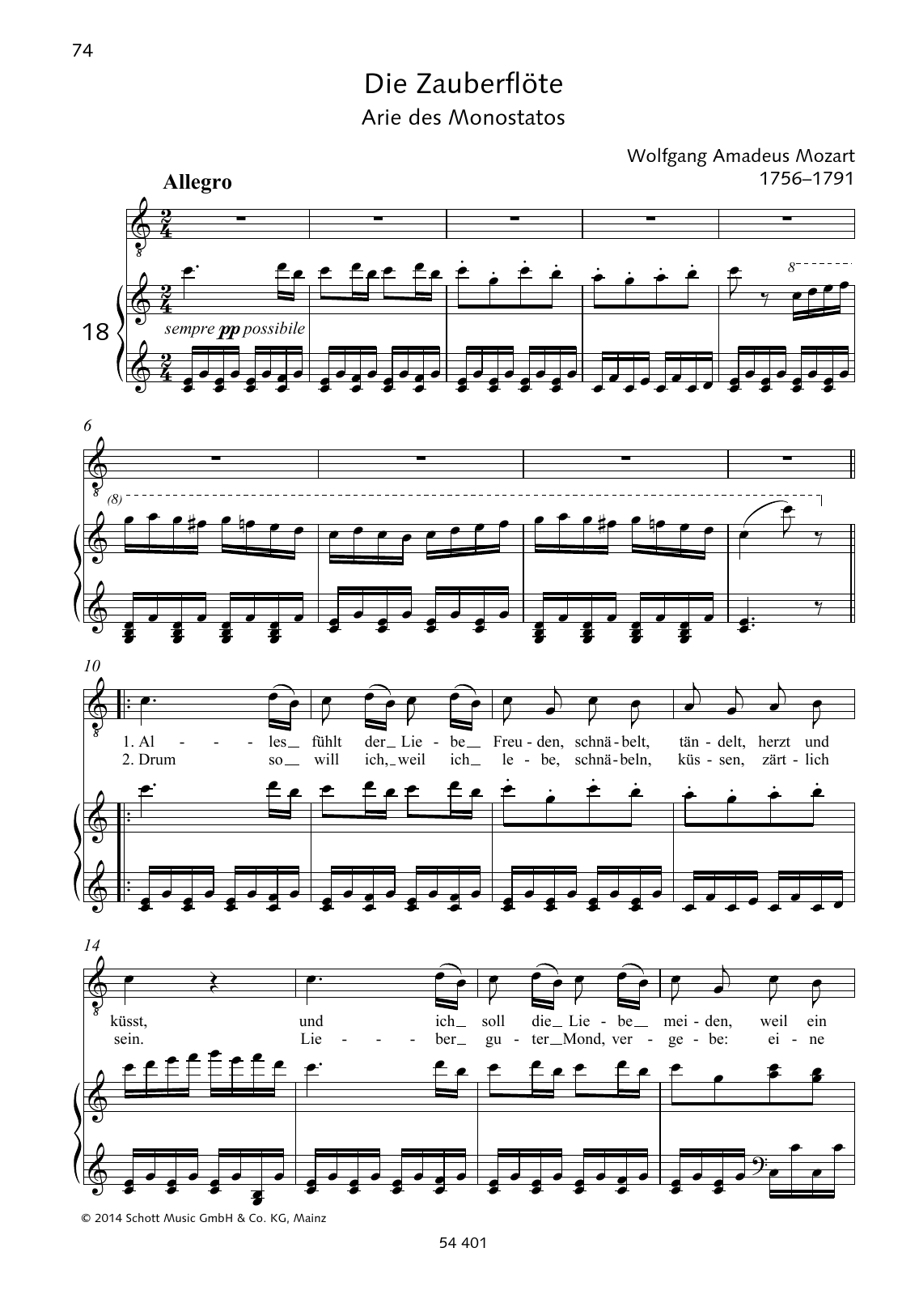 Download Wolfgang Amadeus Mozart Alles fühlt der Liebe Freuden Sheet Music