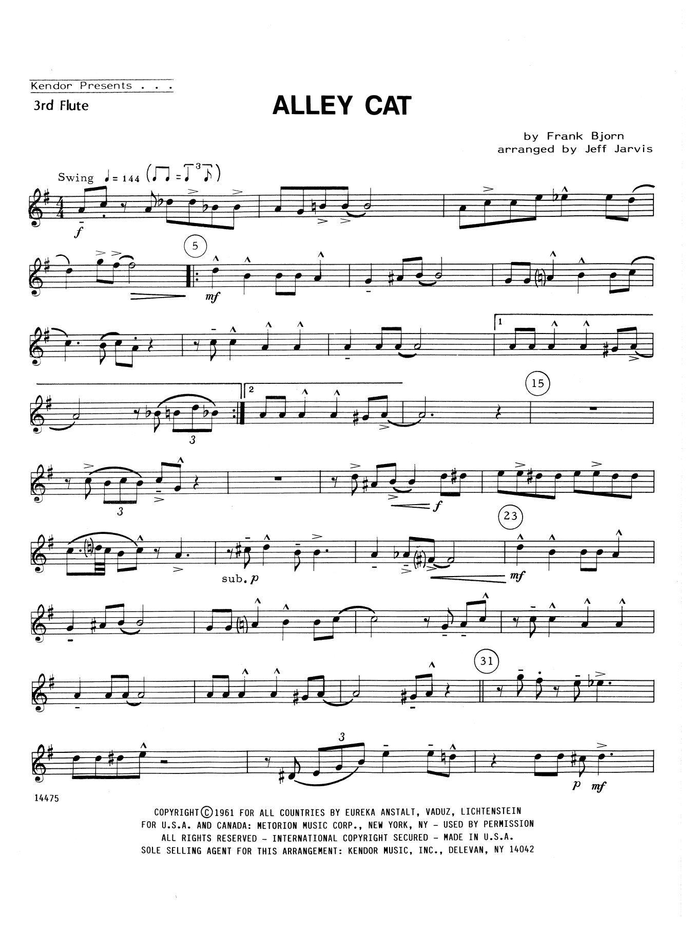 Download Jeff Jarvis Alley Cat - 3rd C Flute Sheet Music