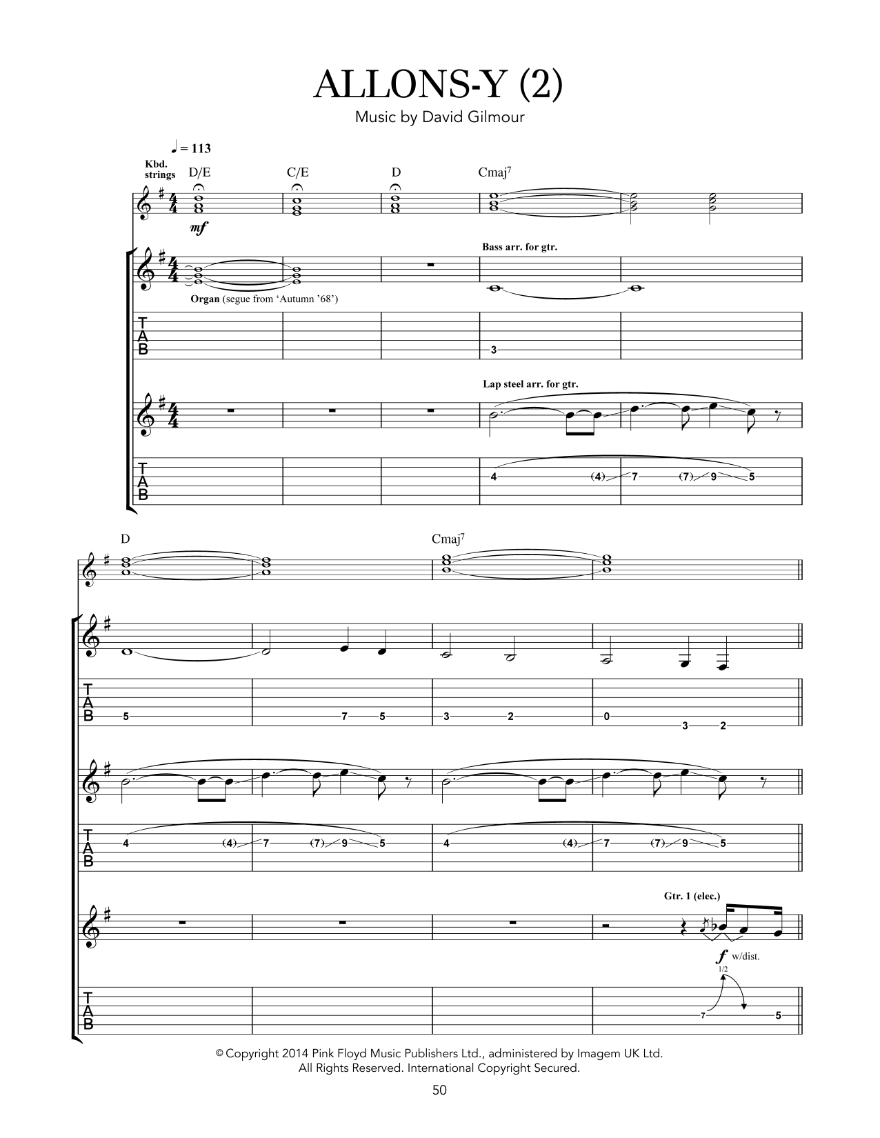 Download Pink Floyd Allons Y (2) Sheet Music
