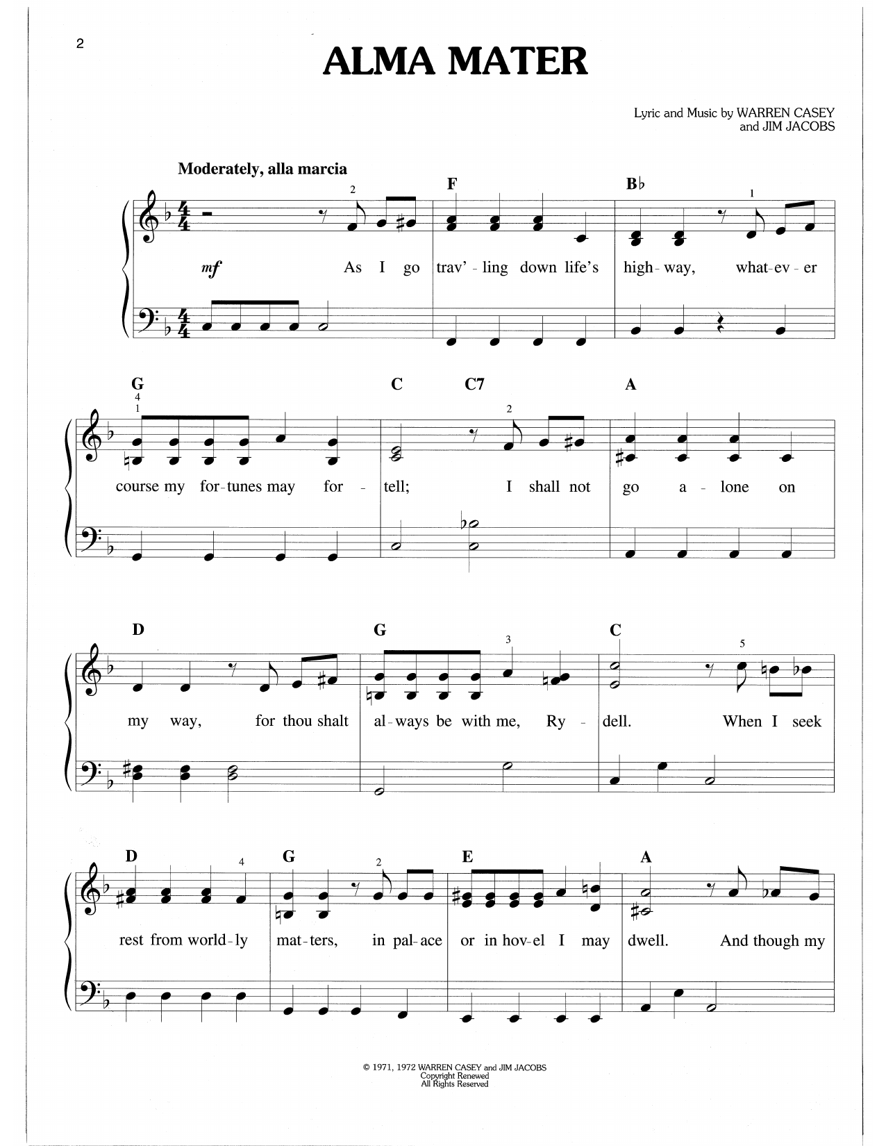 Download Warren Casey & Jim Jacobs Alma Mater (from Grease) Sheet Music