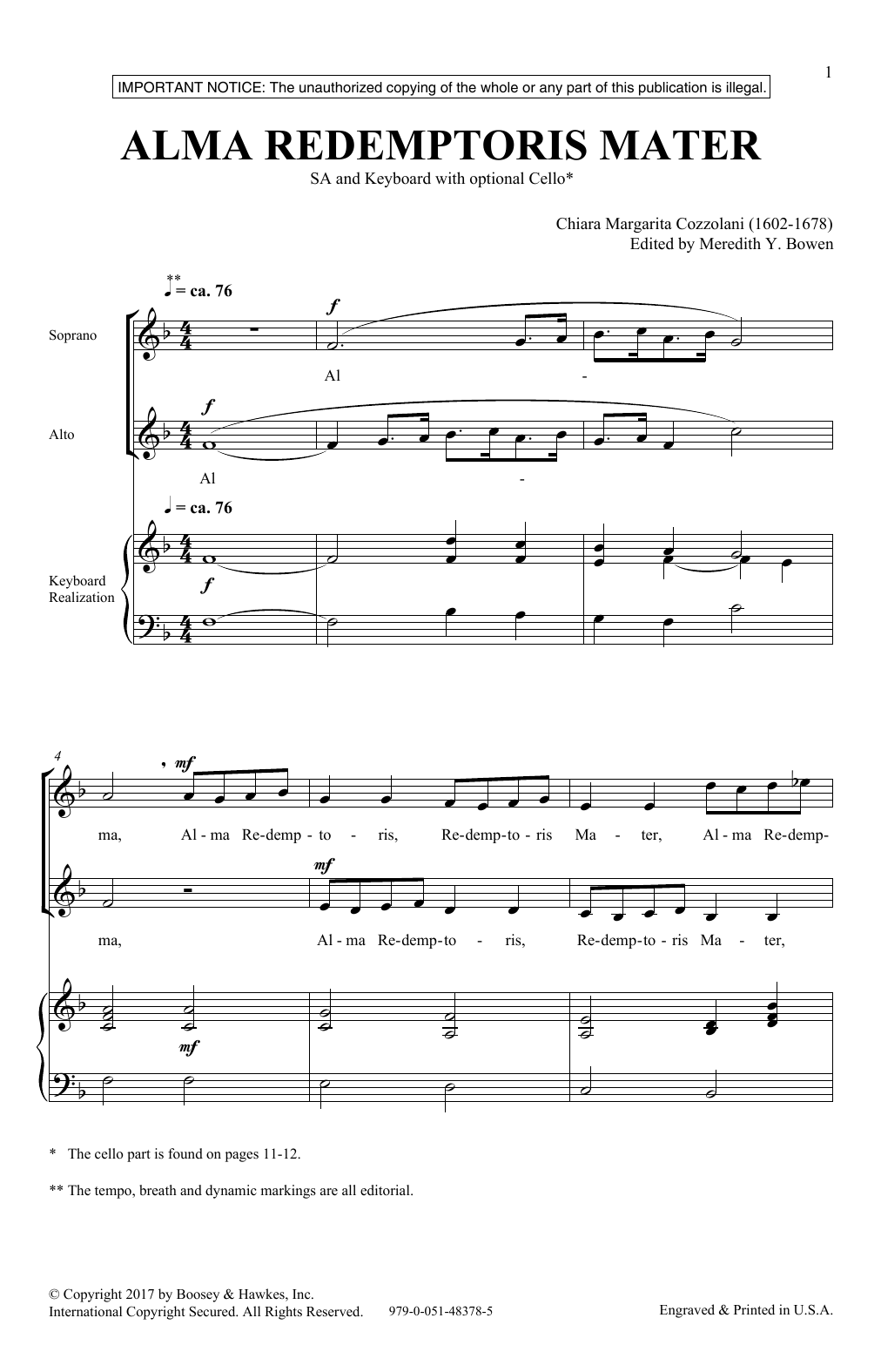 Download Meredith Y. Bowen Alma Redemptoris Mater Sheet Music