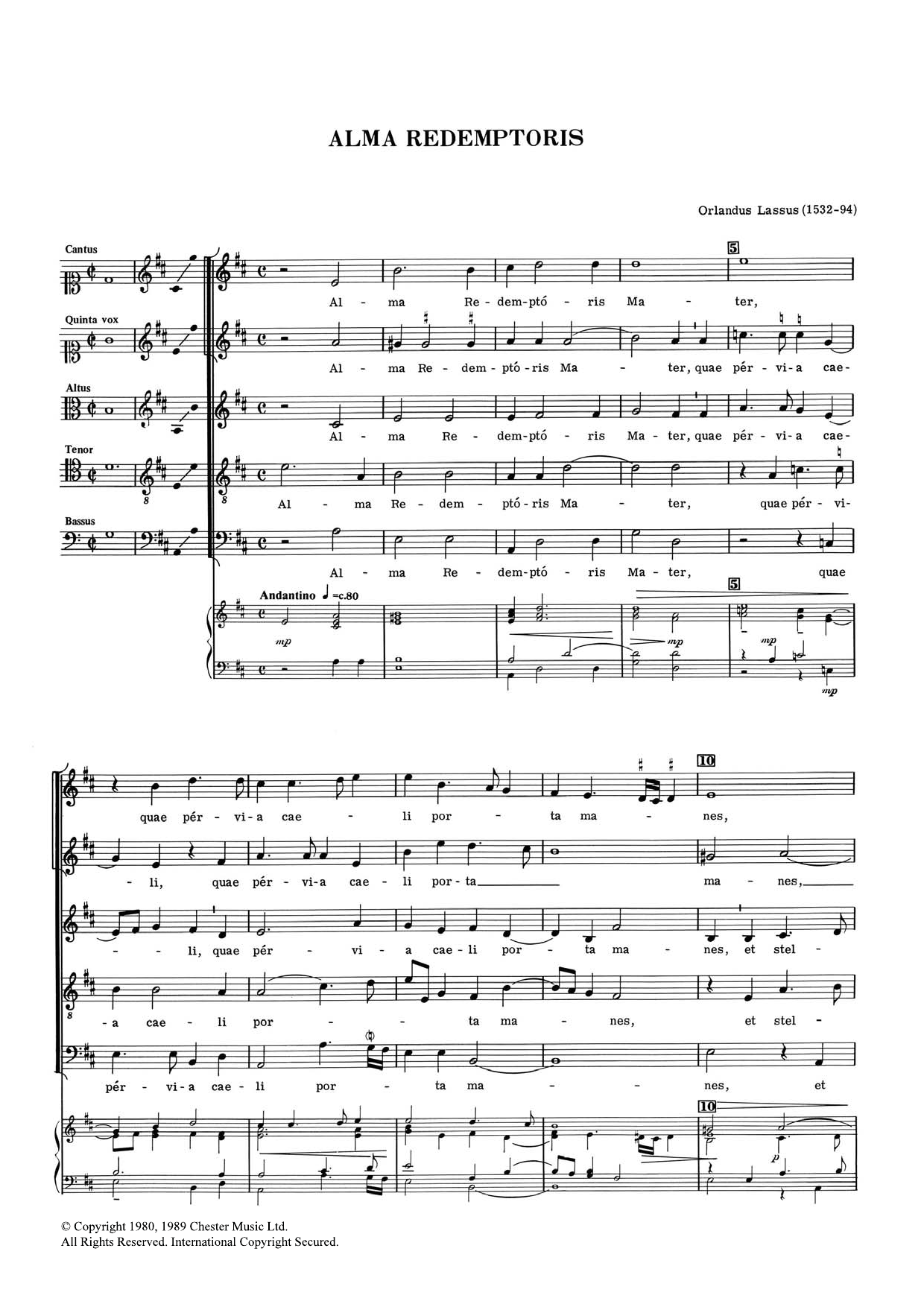 Download Orlandus Lassus Alma Redemptoris Sheet Music